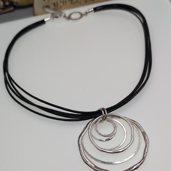 Anne Klein Silver and Black Geometric Necklace - Picture 1 of 6